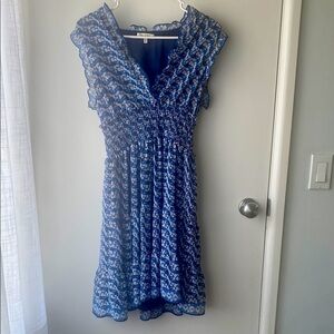 Max Studio Blue and White Sleeveless V-Neck Sundress